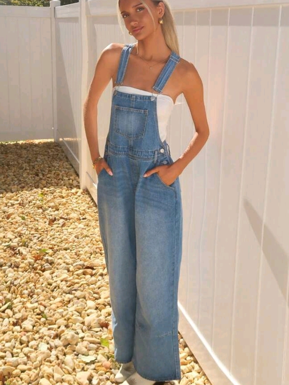 Women's Light Blue Denim Overalls - Classic Wide-Leg Jeans